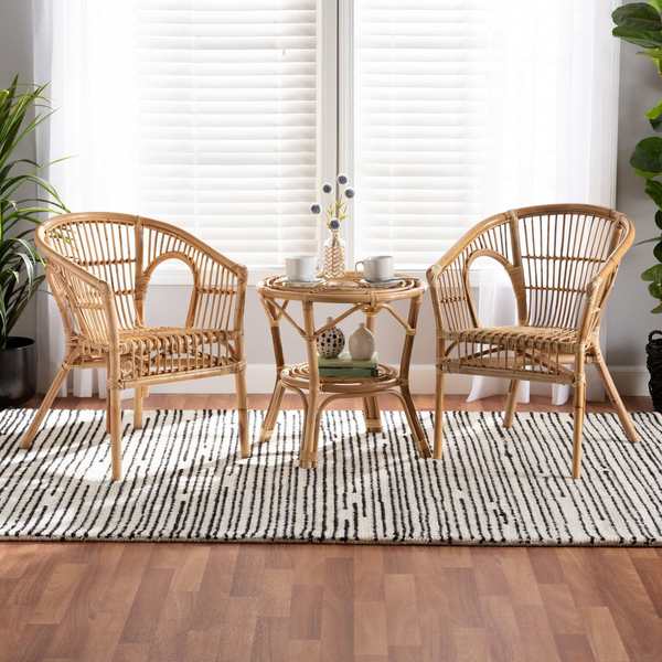 Baxton Studio Alleta Modern Bohemian Natural Brown Rattan 3-Piece Living Room Set 210-12719-12720